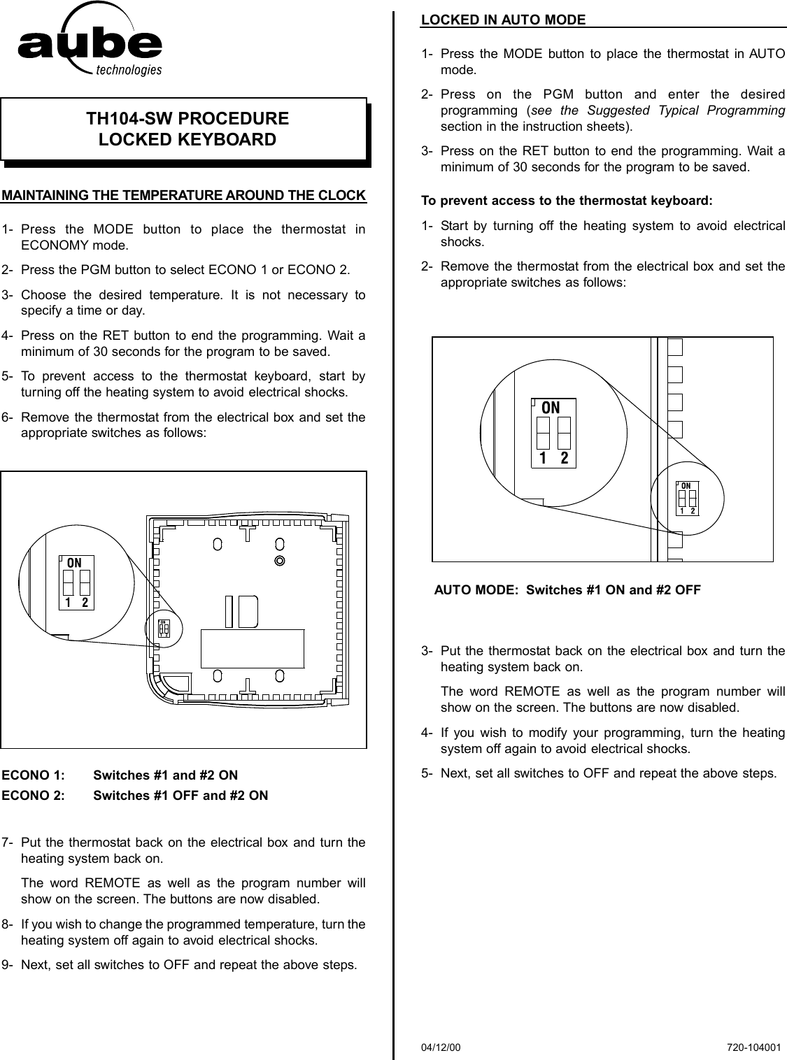 Page 5 of 5 - Aube-Technologies Aube-Technologies-Th104-Users-Manual- TH104_ENG  Aube-technologies-th104-users-manual