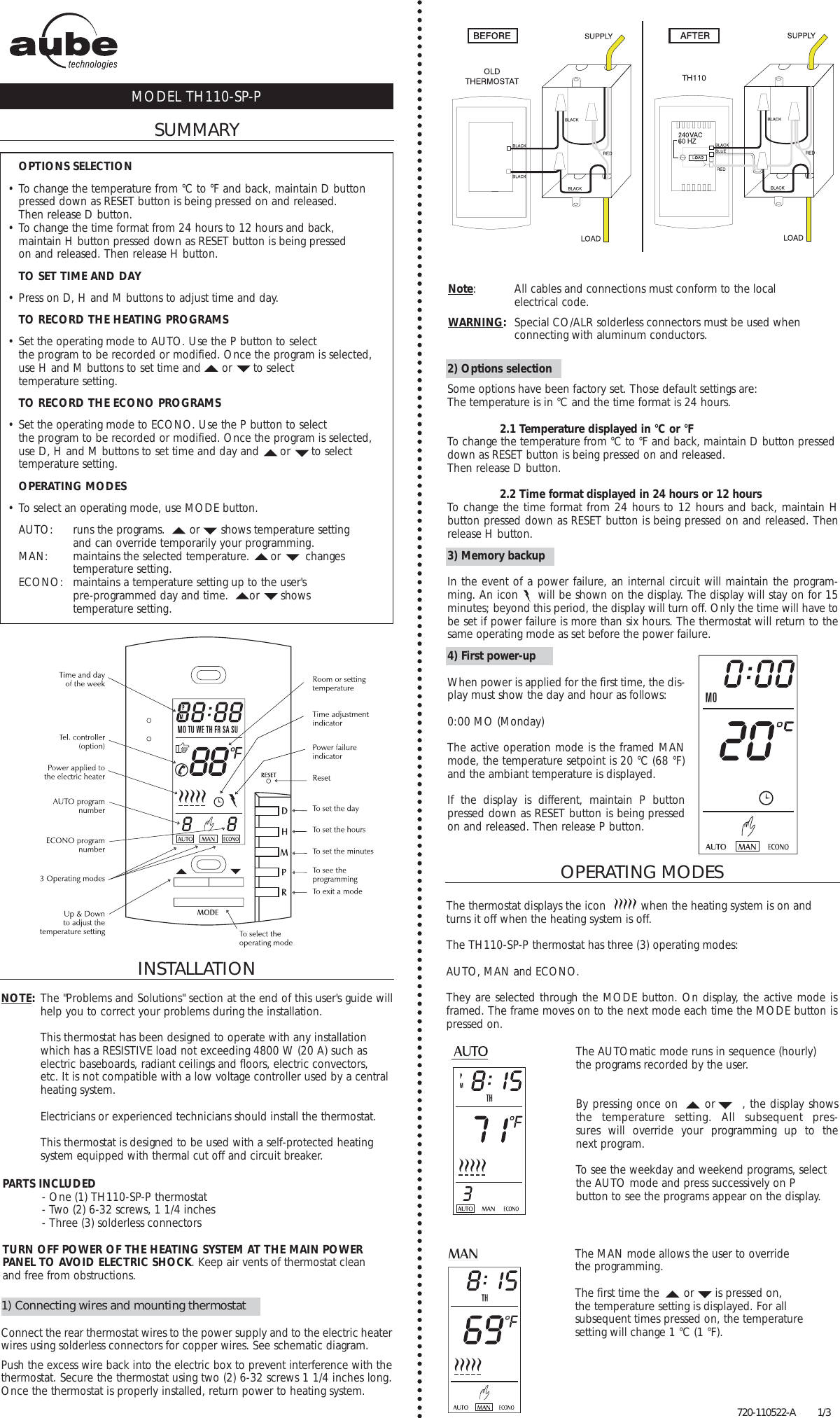 Page 1 of 3 - Aube-Technologies Aube-Technologies-Th110-Sp-P-Users-Manual- Th110-sp-p  Aube-technologies-th110-sp-p-users-manual
