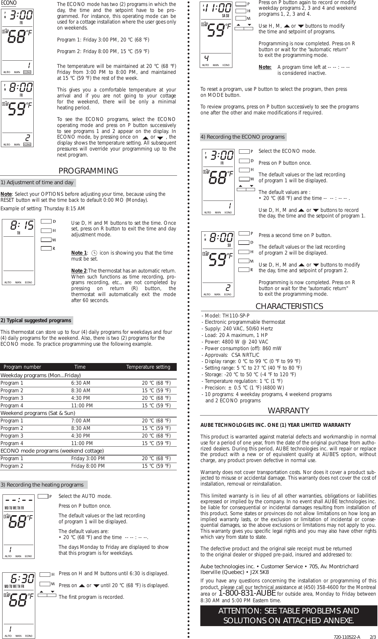 Page 2 of 3 - Aube-Technologies Aube-Technologies-Th110-Sp-P-Users-Manual- Th110-sp-p  Aube-technologies-th110-sp-p-users-manual