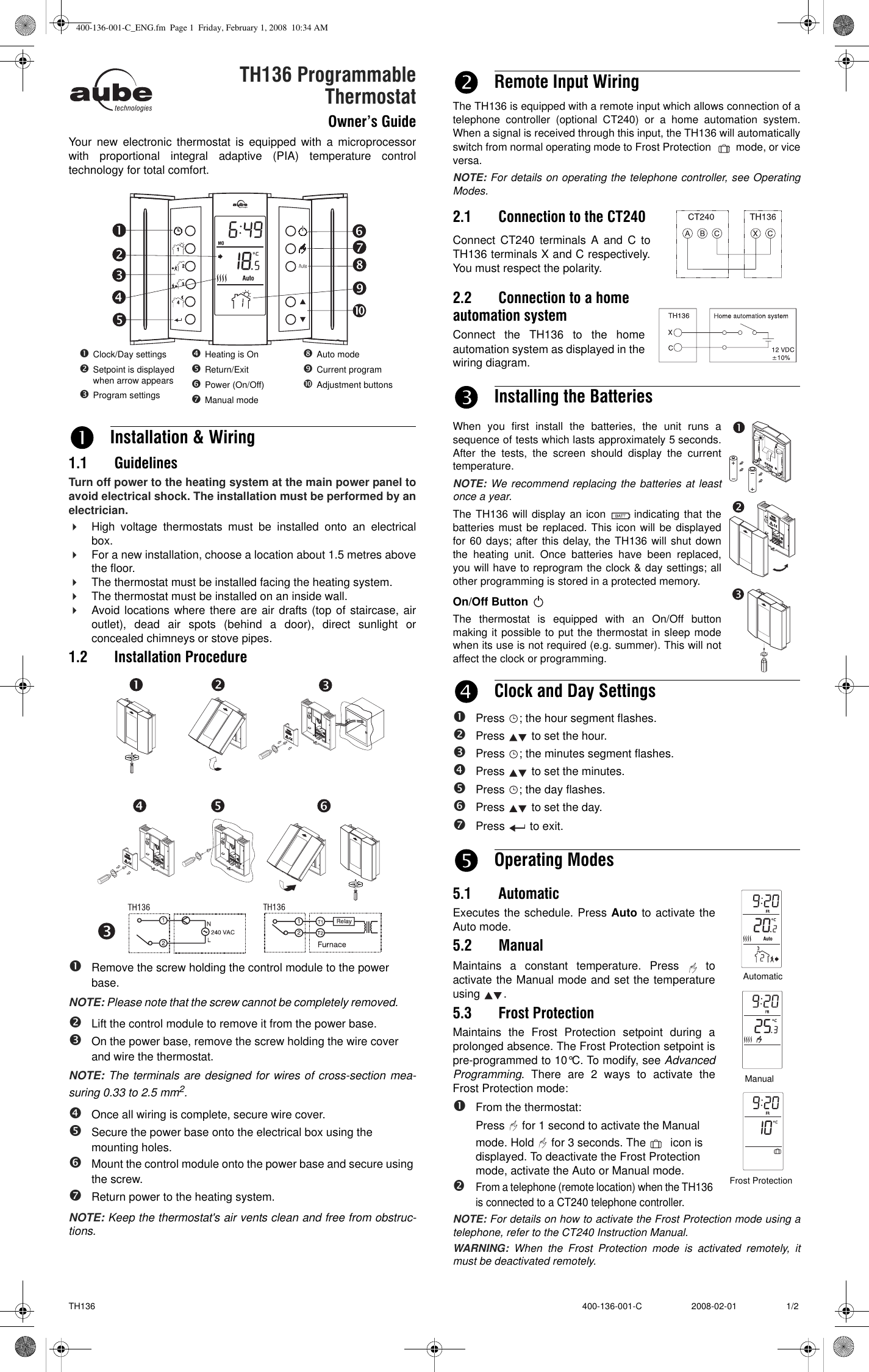 Aube Technologies Th136 Users Manual 400 136 001 C Eng