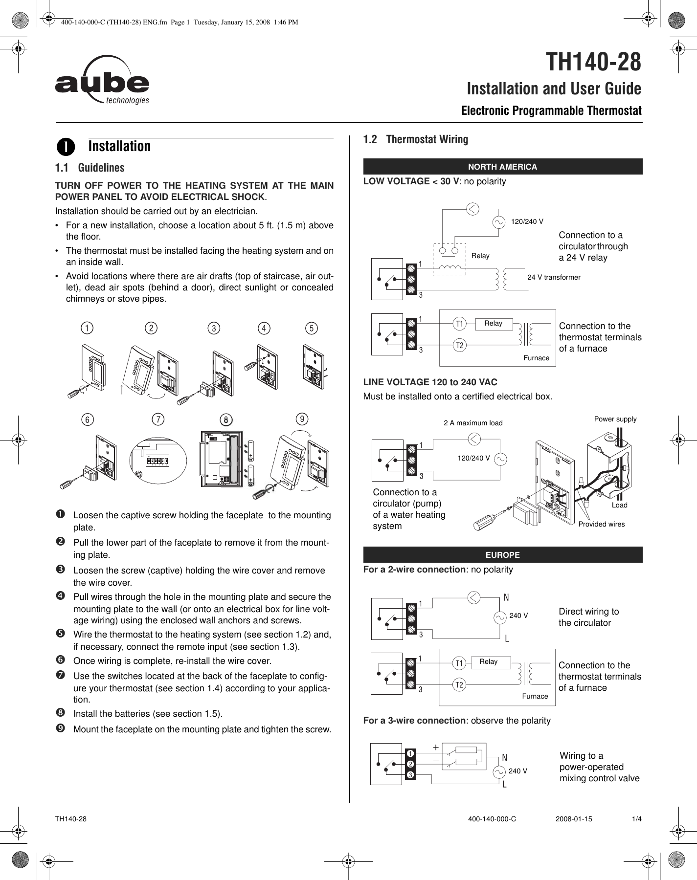 Page 1 of 4 - Aube-Technologies Aube-Technologies-Th140-28-Users-Manual- 400-140-000-C (TH140-28) ENG  Aube-technologies-th140-28-users-manual