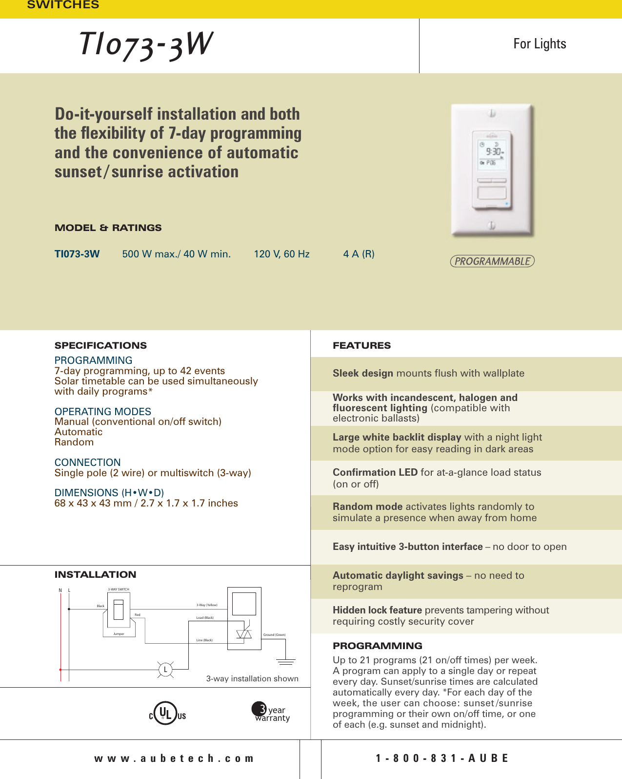 Page 1 of 2 - Aube-Technologies Aube-Technologies-Ti073-3W-Users-Manual-  Aube-technologies-ti073-3w-users-manual