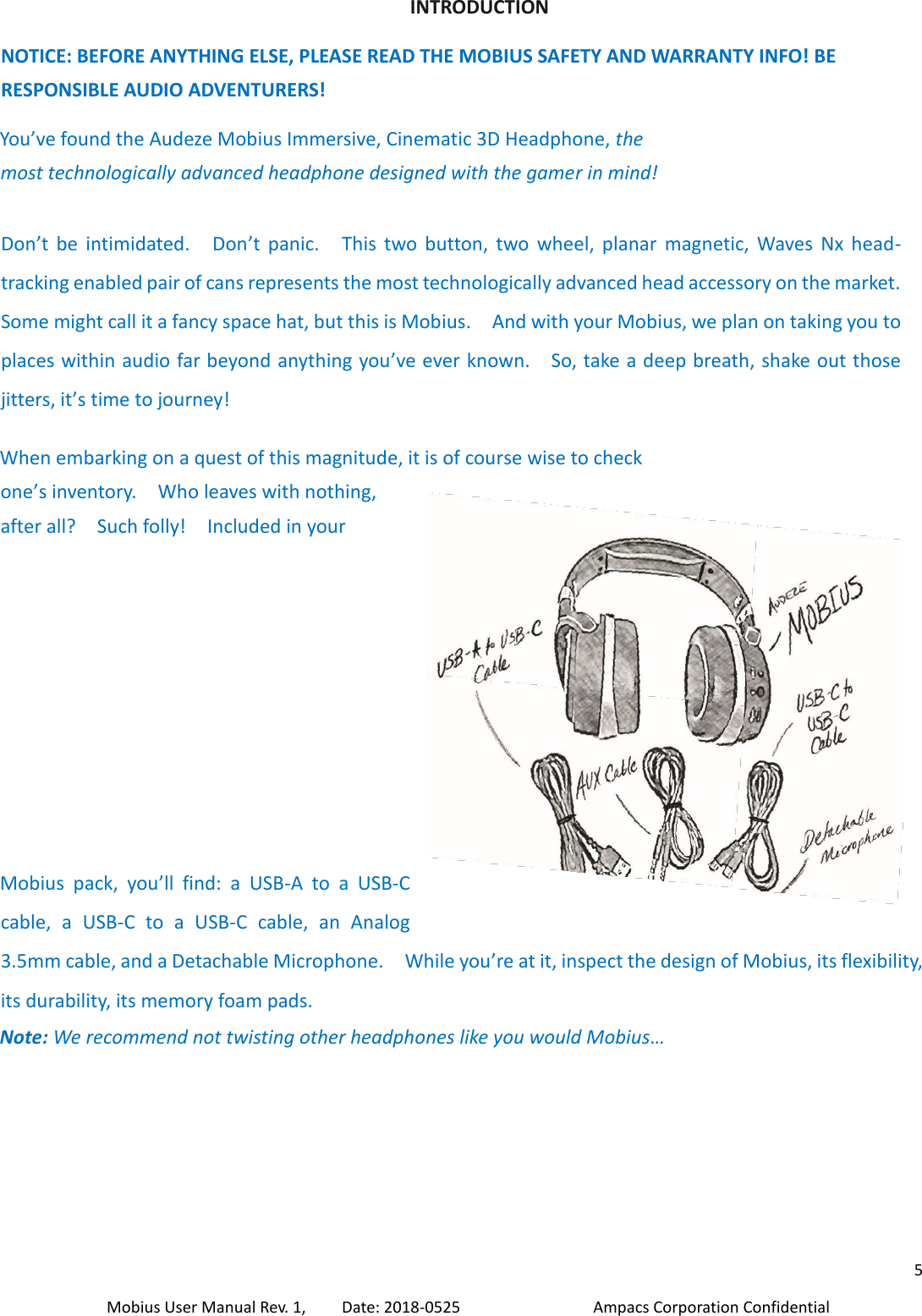 Page 5 of Audeze MOBIUS Immersive Cinematic 3D Audio Headphone User Manual 