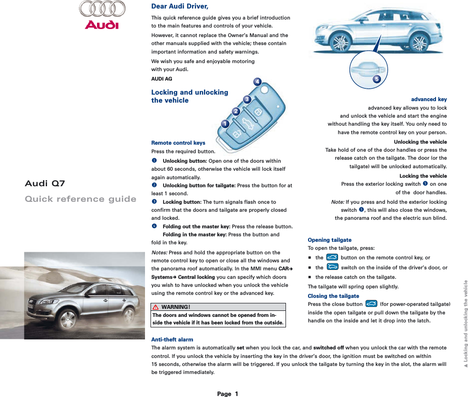 Page 1 of 8 - Audi Audi-Q7-Quick-Reference-Guide- ManualsLib - Makes It Easy To Find Manuals Online! Audi-q7-quick-reference-guide