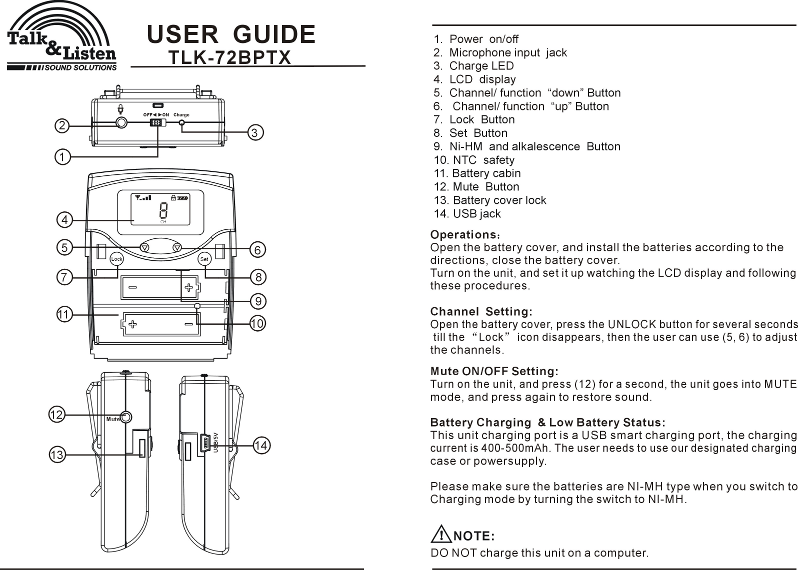 Audio Resource Group TLK72BPTX 72MHz multi channel transmitter User Manual