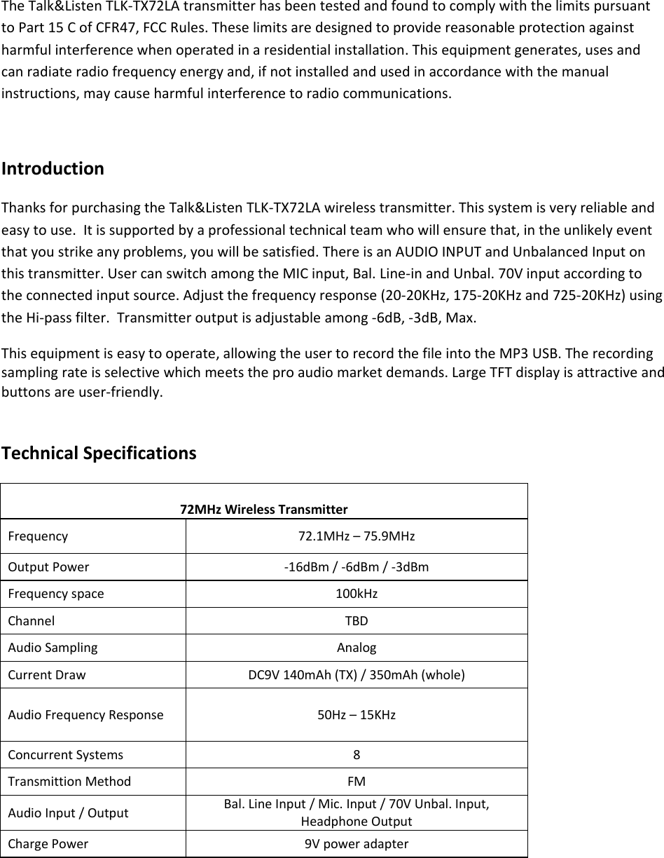 audio-resource-group-tlk-tx72la-72mhz-wireless-transmitter-user-manual