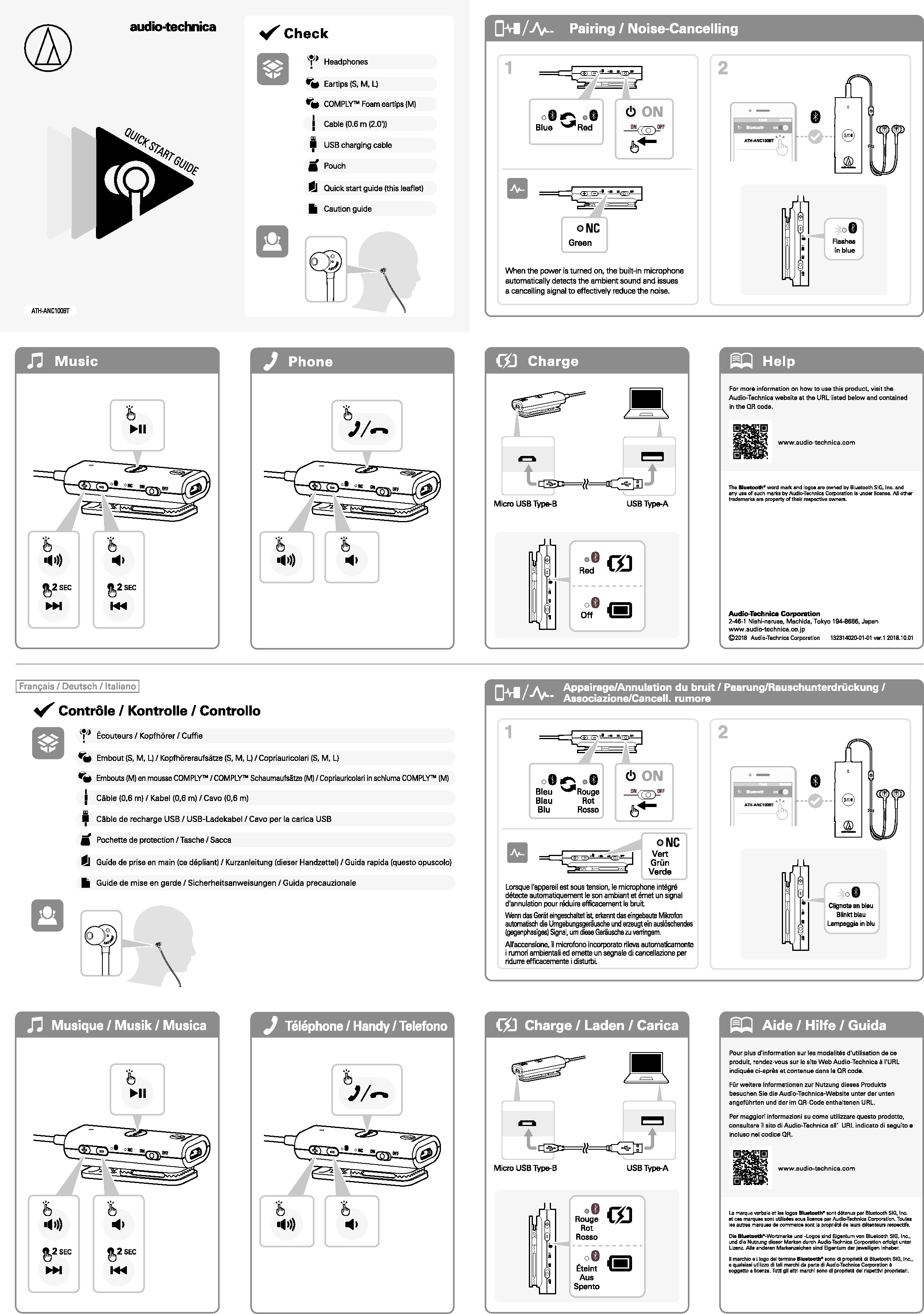 Audio Technica ANC100BT Wireless NoiseCancelling Headphones User