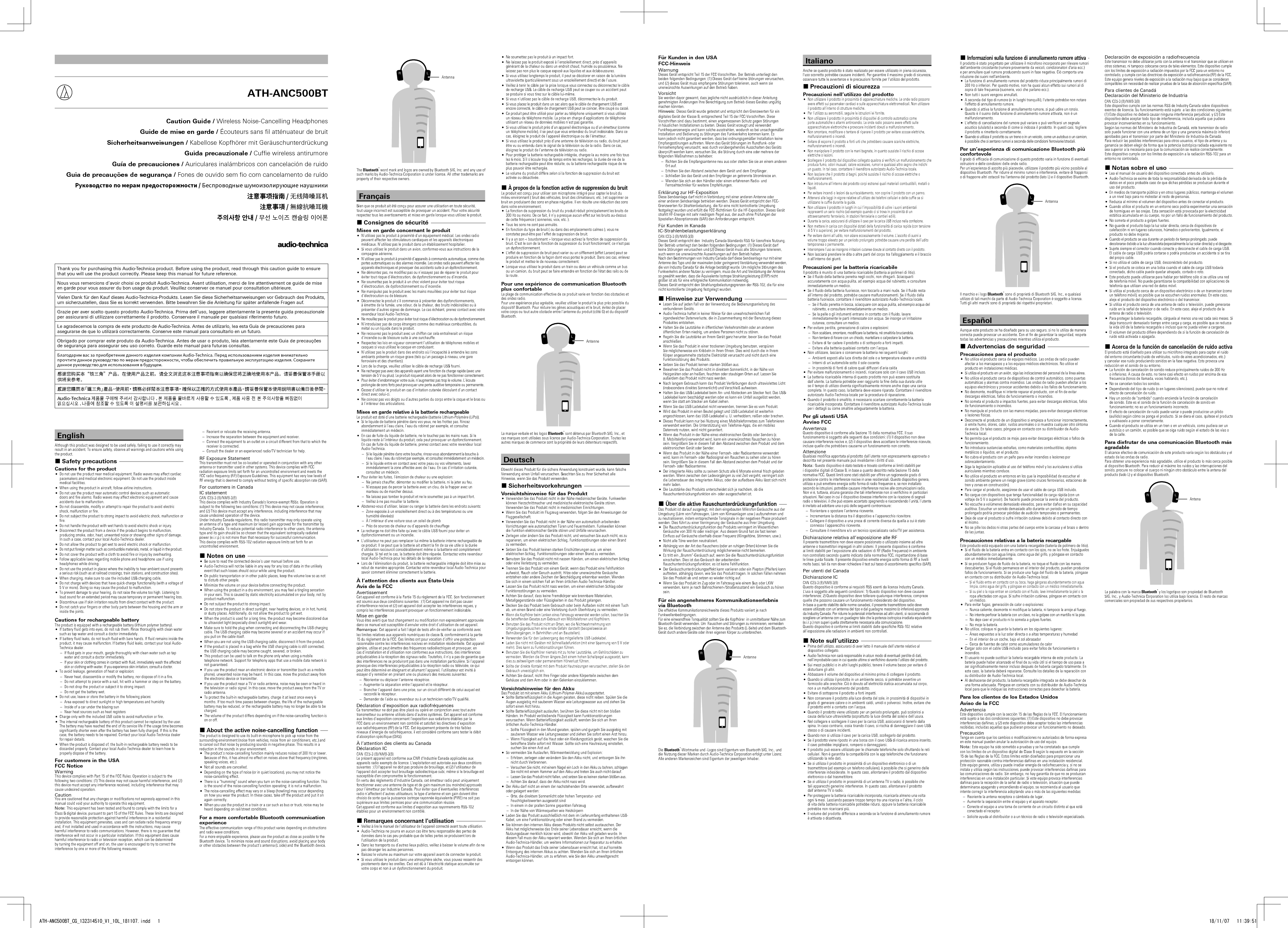 Audio Technica ANC500BT Wireless NoiseCancelling Headphones User