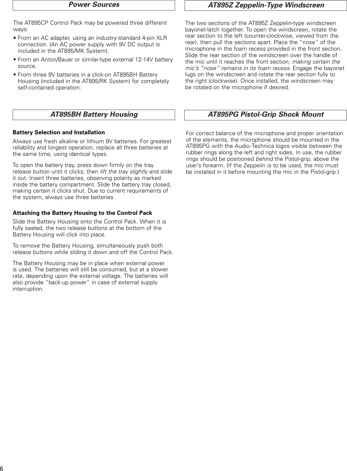 Page 6 of 8 - Audio-Technica Audio-Technica-At895-Users-Manual- P51171-x/AT895 OwnMan  Audio-technica-at895-users-manual