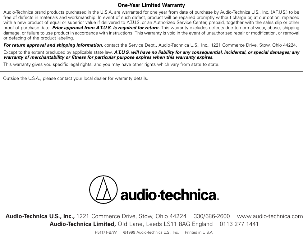 Page 8 of 8 - Audio-Technica Audio-Technica-At895-Users-Manual- P51171-x/AT895 OwnMan  Audio-technica-at895-users-manual