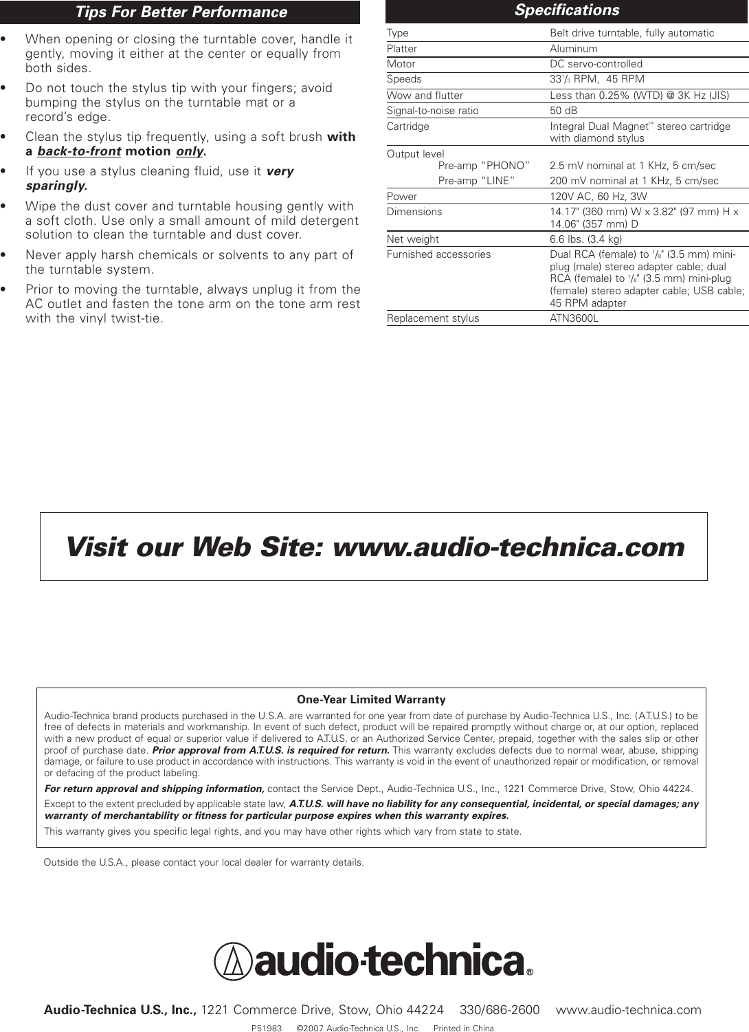 Page 8 of 8 - Audio-Technica Audio-Technica-At-Lp2D-Usb-Users-Manual- AT-LP2D USB_OM  Audio-technica-at-lp2d-usb-users-manual