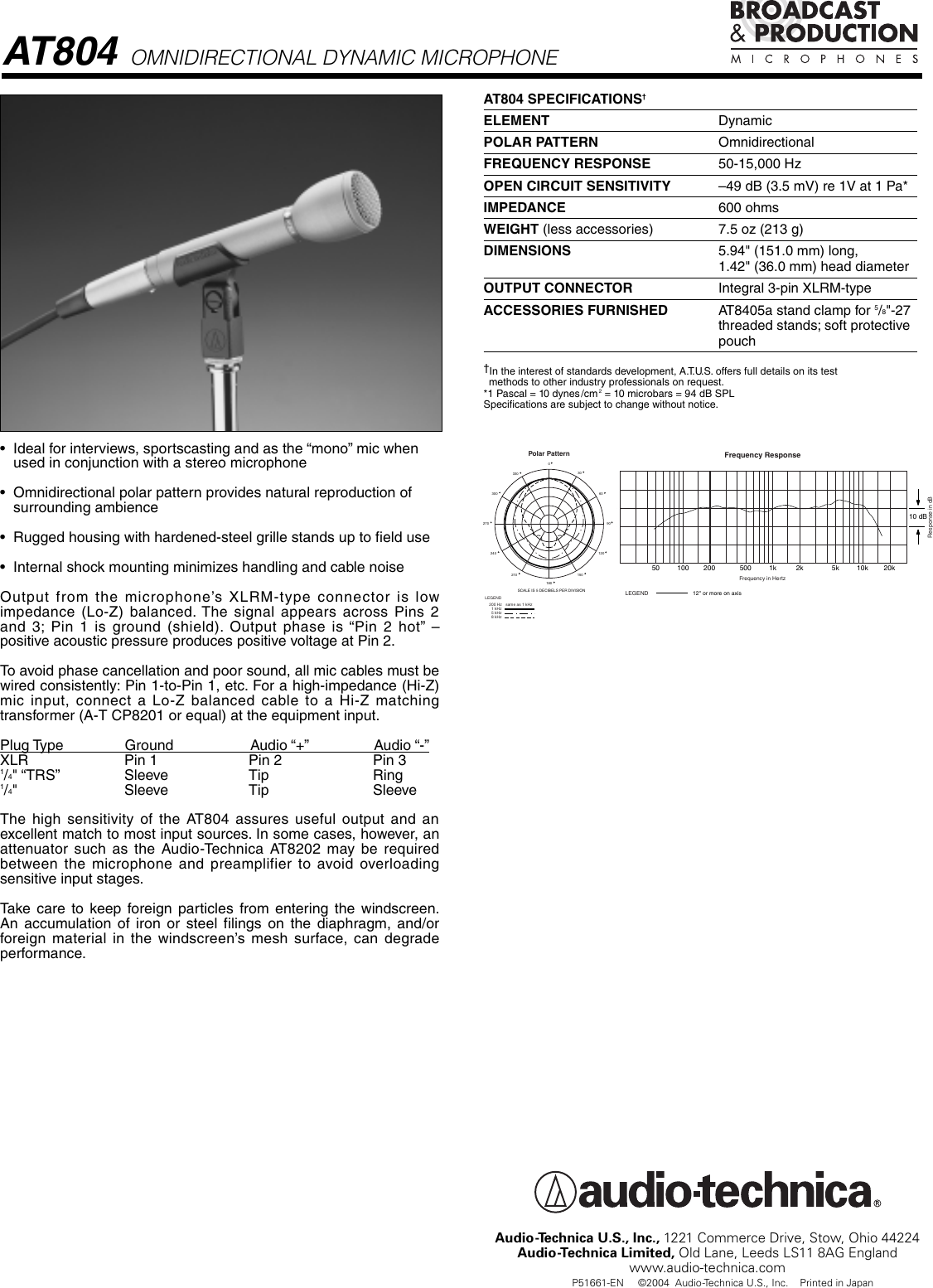 Page 1 of 1 - Audio-Technica Audio-Technica-Omnidirectional-Dynamic-At804-Users-Manual-  Audio-technica-omnidirectional-dynamic-at804-users-manual