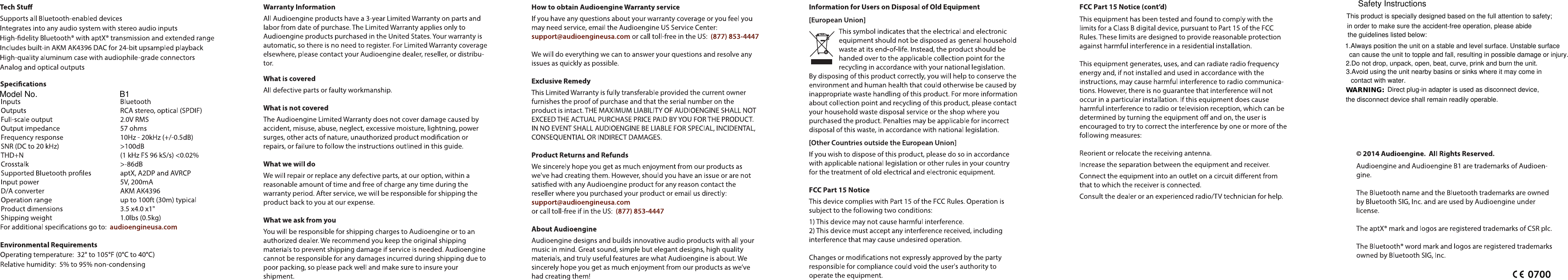 Safety InstructionsThis product is specially designed based on the full attention to safety;in order to make sure the accident-free operation, please abide the guidelines listed below:1.Always position the unit on a stable and level surface. Unstable surfacecan cause the unit to topple and fall, resulting in possible damage or injury.2.Do not drop, unpack, open, beat, curve, prink and burn the unit.3.Avoid using the unit nearby basins or sinks where it may come in contact with water.WARNING: Direct plug-in adapter is used as disconnect device, the disconnect device shall remain readily operable.Model No. B1