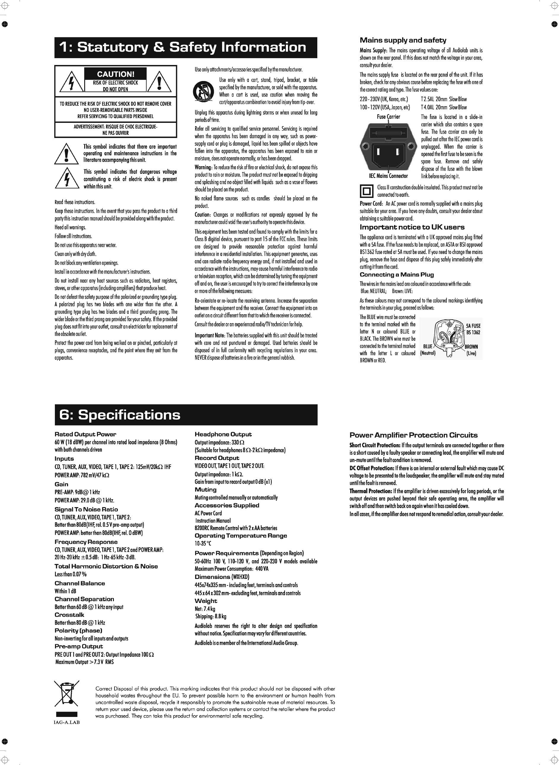 Audiolab International Audio Group Car Amplifier 8200A Users Manual ...