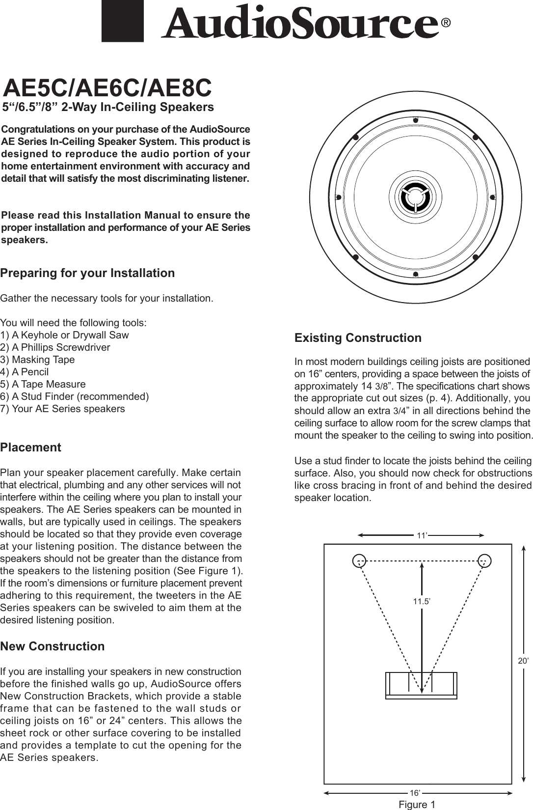 Audiosource Speaker System 5 6 8 2 Way In Ceiling Speakers