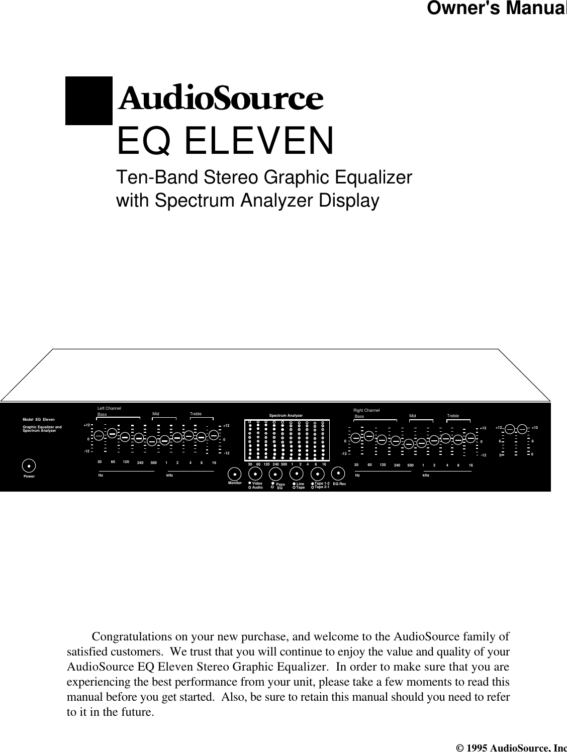 Audiosource Stereo Equalizer Eq Eleven Users Manual