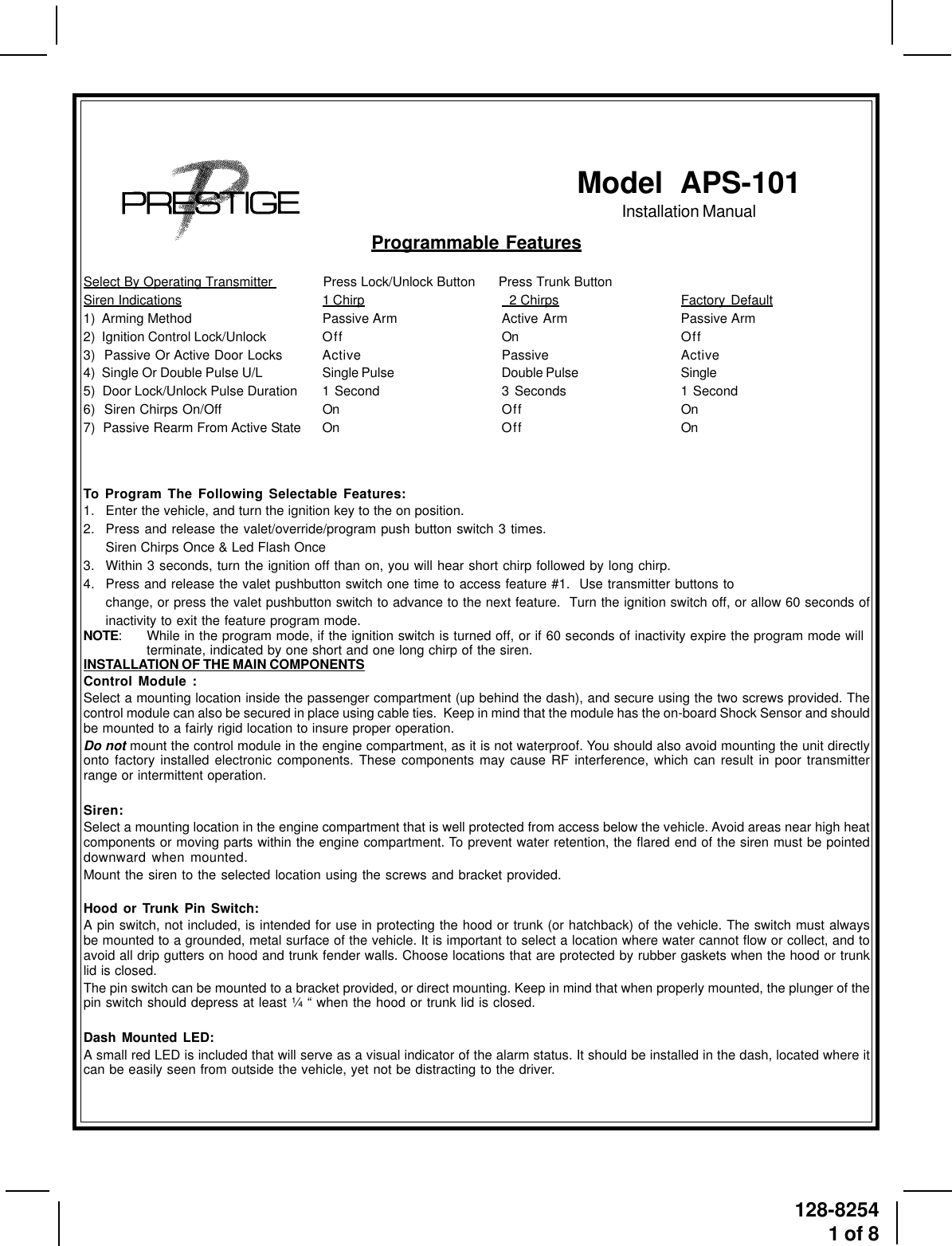 Page 1 of 8 - Audiovox Audiovox-Aps57E-Installation-Manual- 128-7127  Audiovox-aps57e-installation-manual