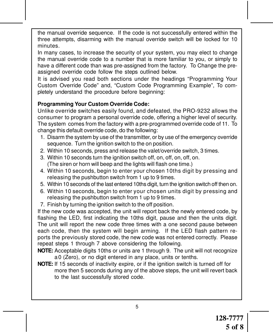 Page 5 of 8 - Audiovox Audiovox-Automobile-Alarm-Pro-9233-Users-Manual- 9232ao  Audiovox-automobile-alarm-pro-9233-users-manual