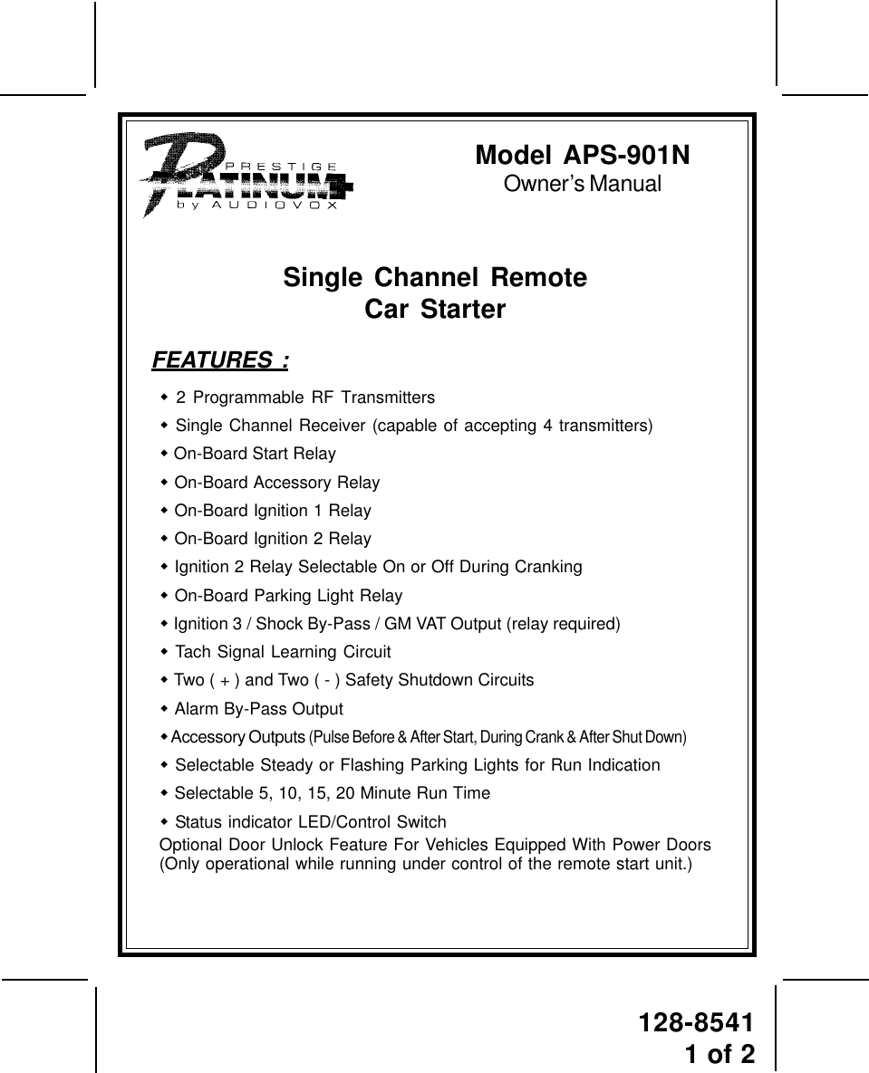 Page 1 of 2 - Audiovox Audiovox-Prestige-Platinum-128-8541-Users-Manual- 1286147  Audiovox-prestige-platinum-128-8541-users-manual