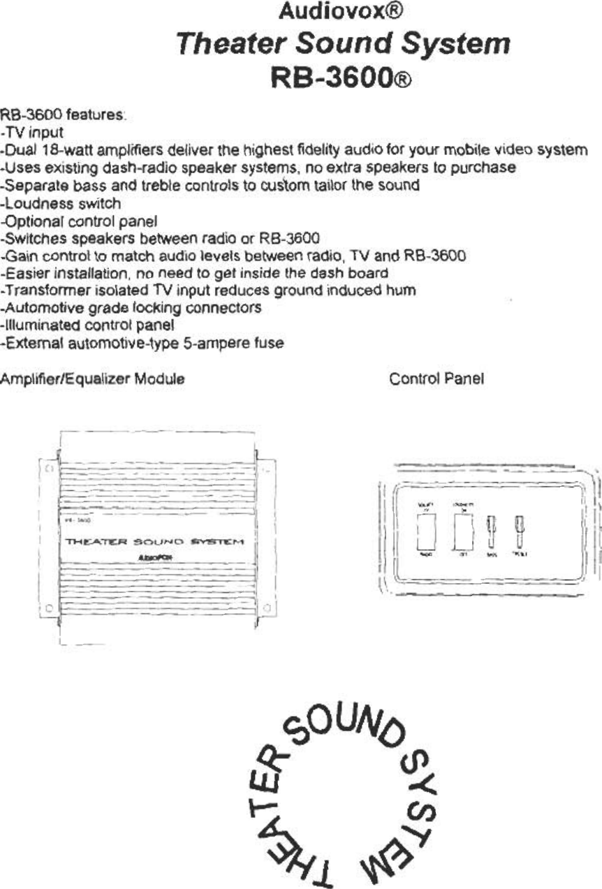 Page 1 of 6 - Audiovox Audiovox-Rb3600-Users-Manual- RB-3600  Audiovox-rb3600-users-manual