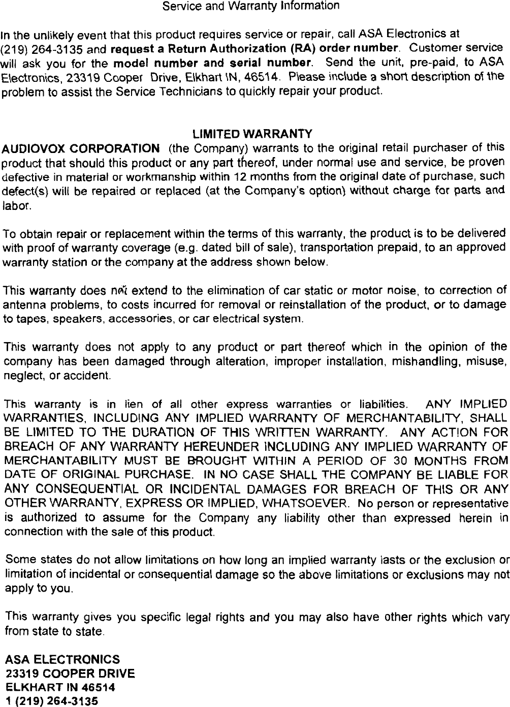 Page 6 of 6 - Audiovox Audiovox-Rb3600-Users-Manual- RB-3600  Audiovox-rb3600-users-manual