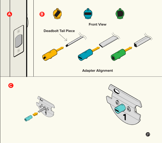 21BCAFront ViewDeadbolt Tail PieceAdapter Alignment