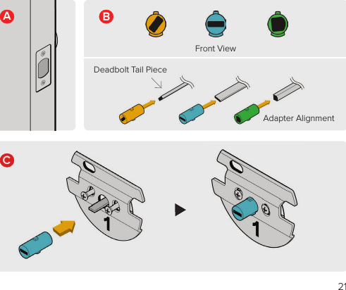 21CFront ViewDeadbolt Tail PieceAdapter AlignmentBA