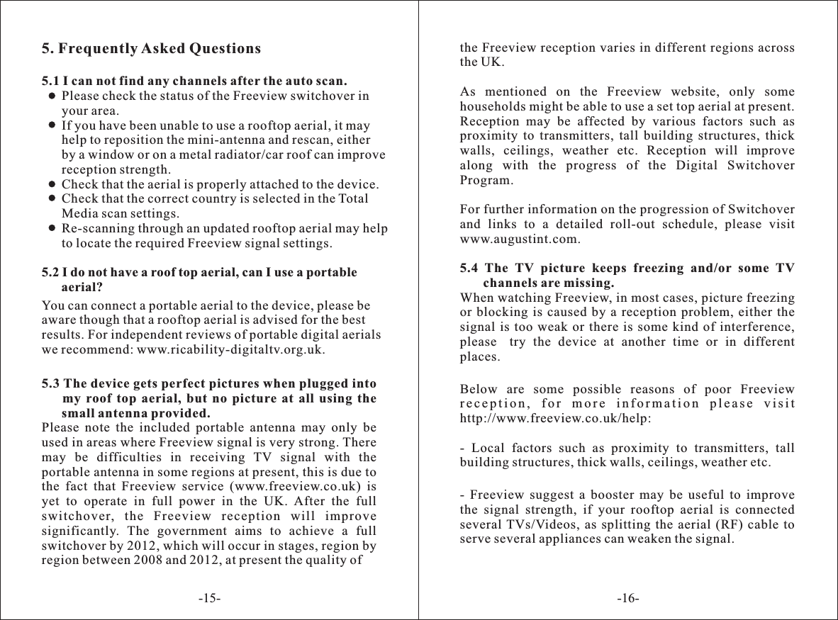 Page 10 of 12 - August T205 User Manual EN DVB-T205