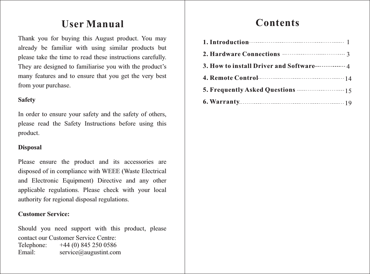 Page 2 of 12 - August T205 User Manual EN DVB-T205