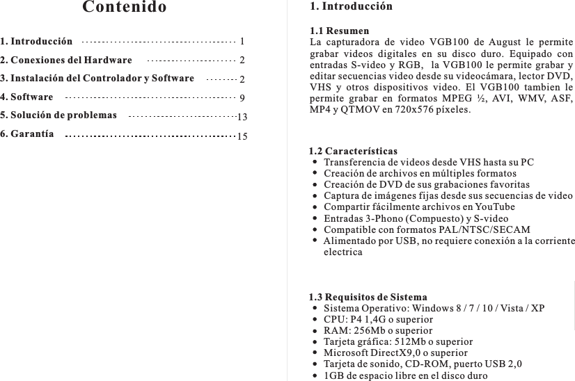 Page 2 of 9 - August VGB100_ Manual_es_20160909 VGB100 ES