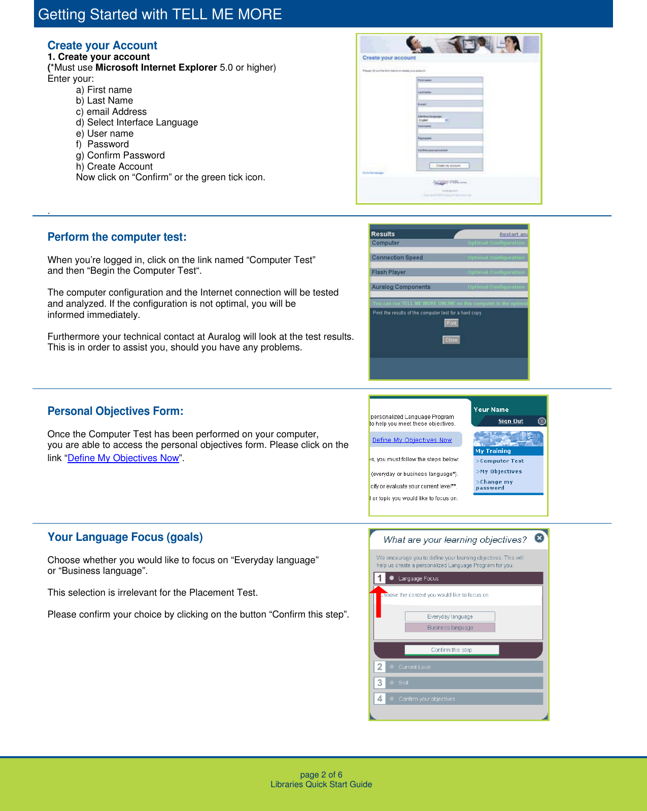 Page 2 of 6 - Auralog Auralog-Tell-Me-More-Language-Learning-Quick-Start-Manual Libraries_QuickStartGuide