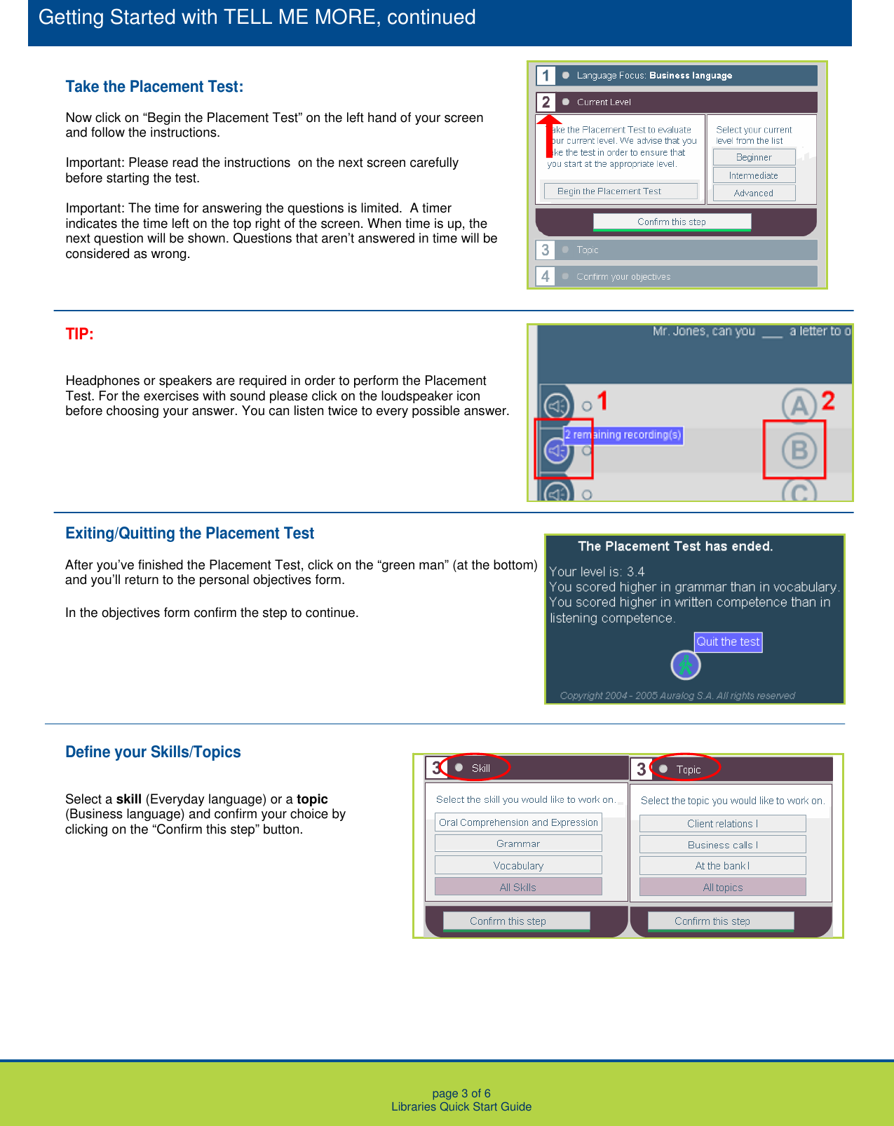 Page 3 of 6 - Auralog Auralog-Tell-Me-More-Language-Learning-Quick-Start-Manual Libraries_QuickStartGuide