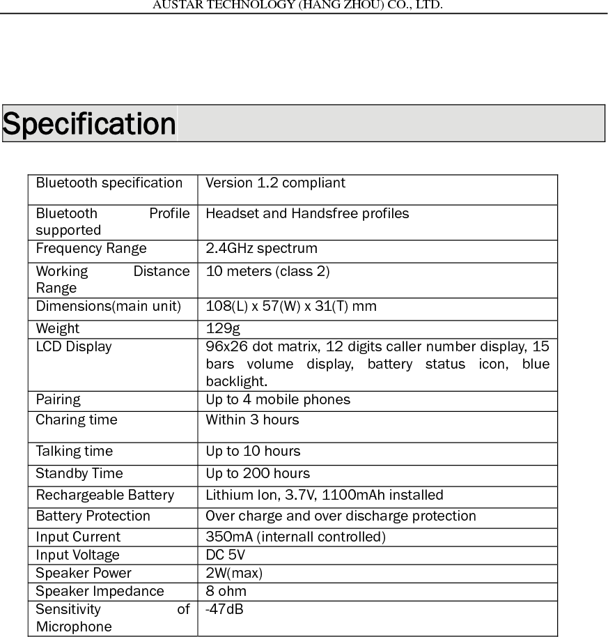                      AUSTAR TECHNOLOGY (HANG ZHOU) CO., LTD.    