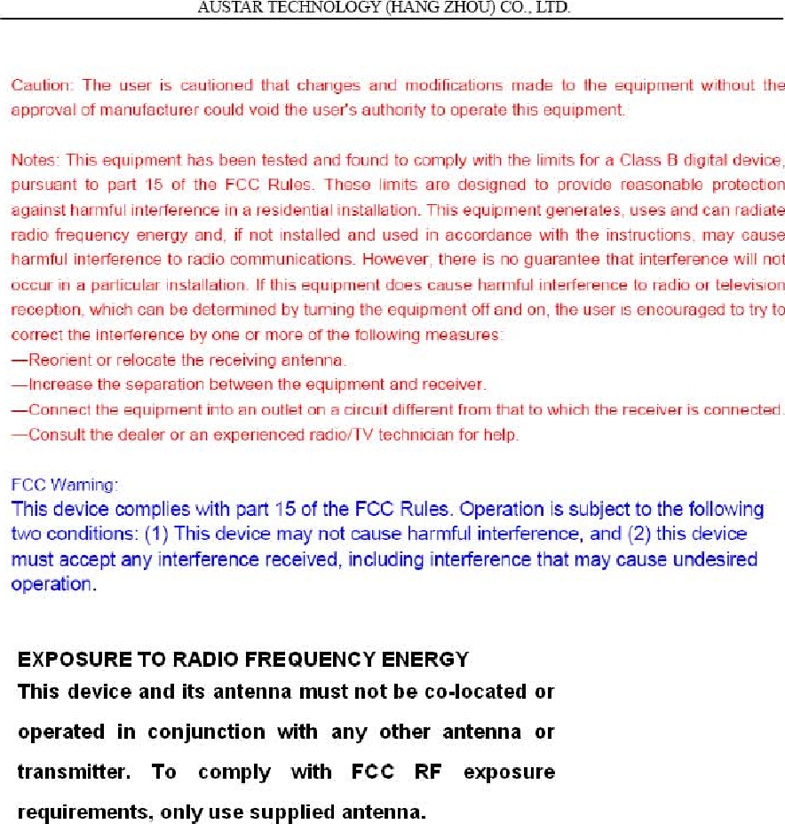                       AUSTAR TECHNOLOGY (HANG ZHOU) CO., LTD.   Index                            