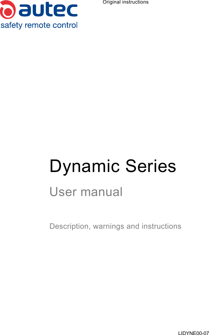 Original instructionsDynamic SeriesUser manualDescription, warnings and instructionsLIDYNE00-07