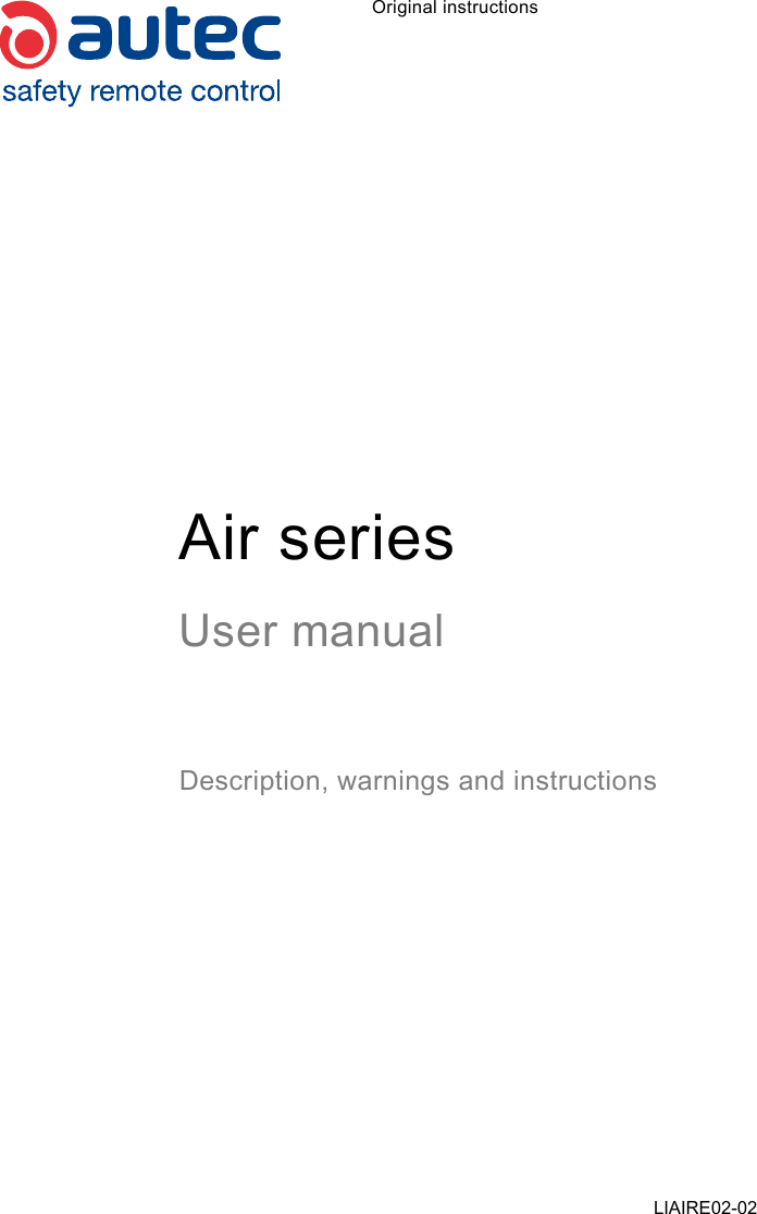 Original instructionsAir seriesUser manualDescription, warnings and instructionsLIAIRE02-02