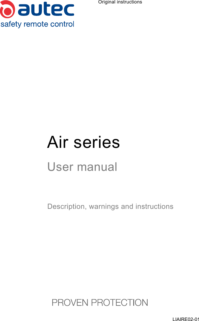 Original instructionsAir seriesUser manualDescription, warnings and instructionsLIAIRE02-01