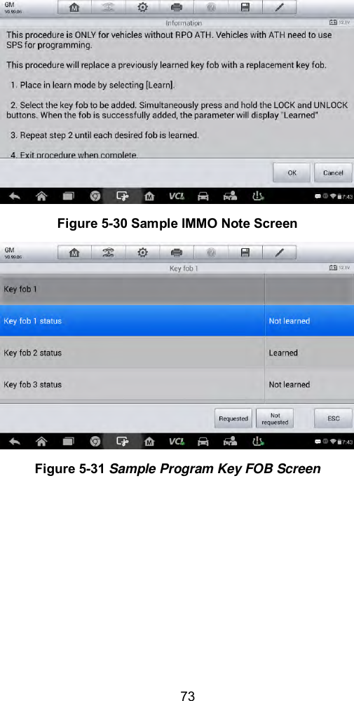  73  Figure 5-30 Sample IMMO Note Screen  Figure 5-31 Sample Program Key FOB Screen