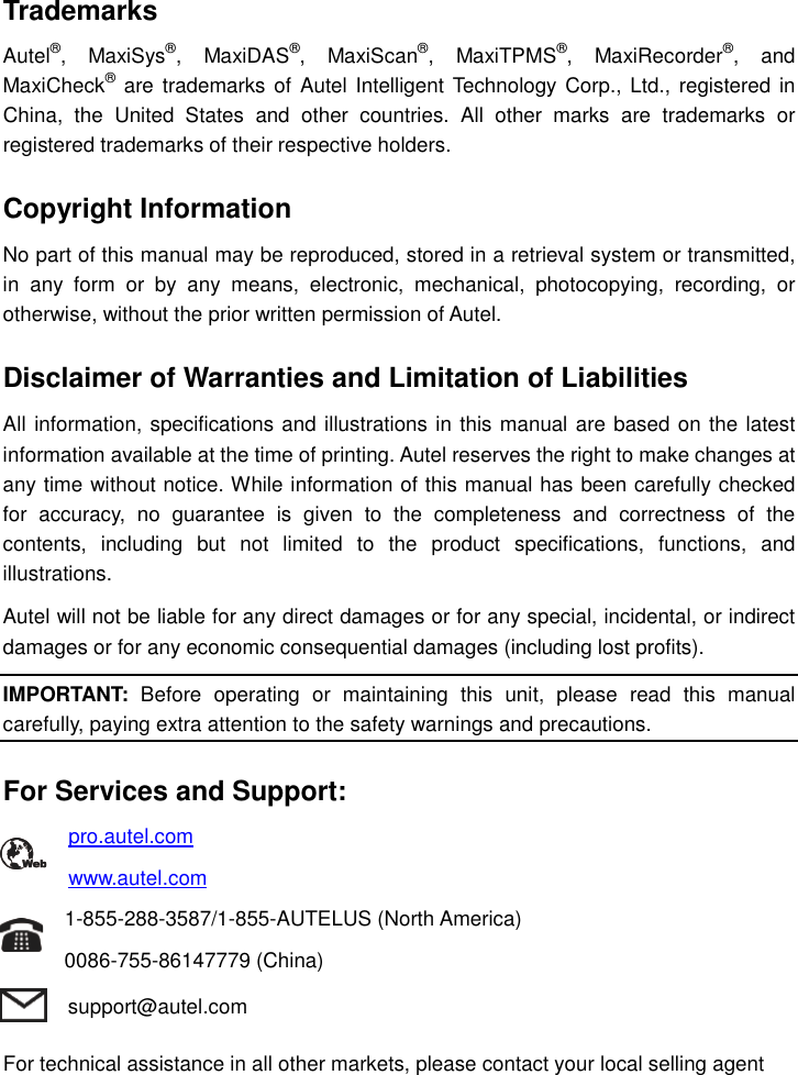 Page 1 of Autel Intelligent Technology MAXISYSMY9082 AUTOMOTIVE DIAGNOSTIC & ANALYSIS SYSTEM User Manual 