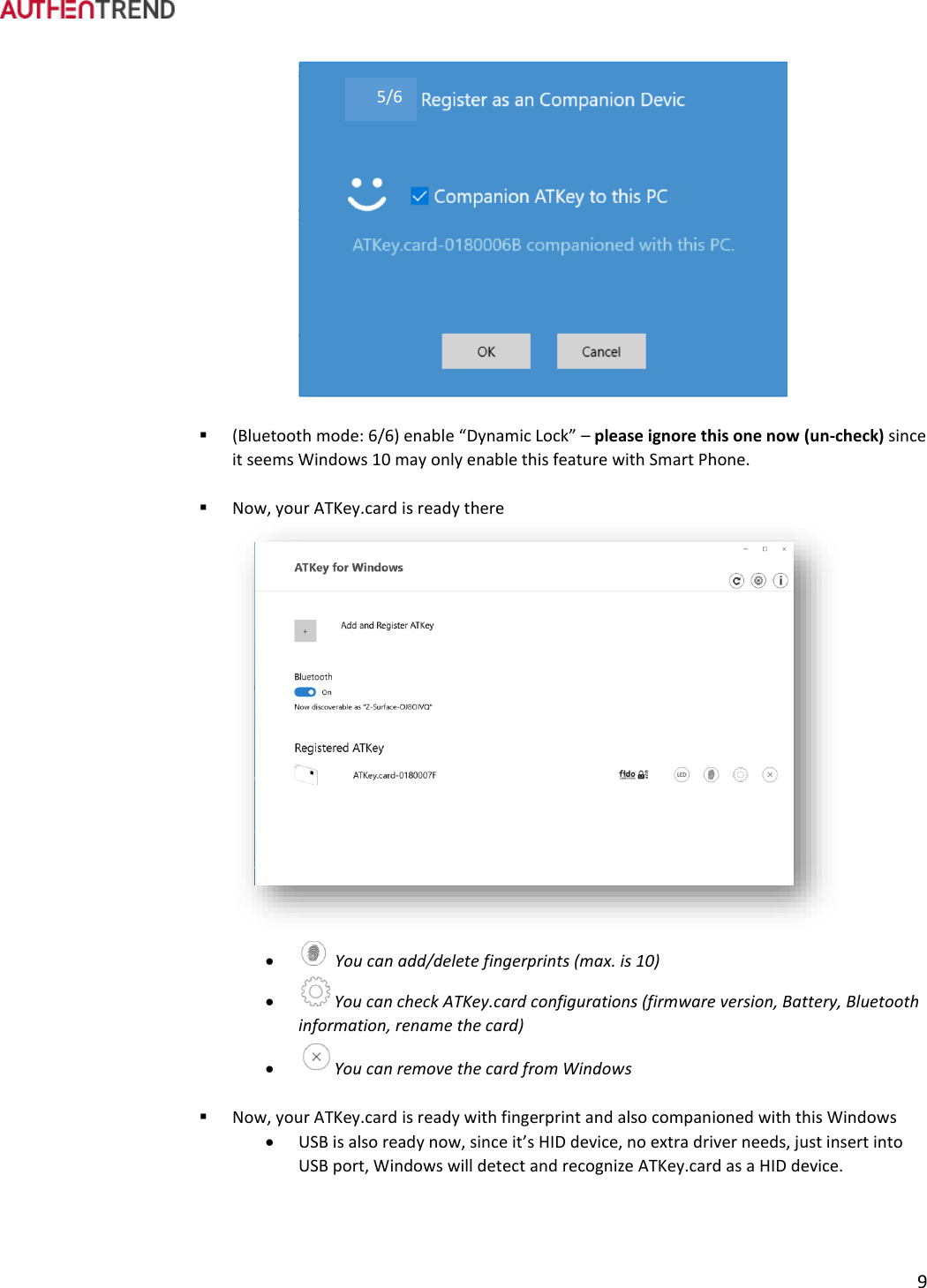 Page 10 of Authentrend TECHNOLOGY ATKEYCARD1 ATKey.card User Manual ATKey card User Guide