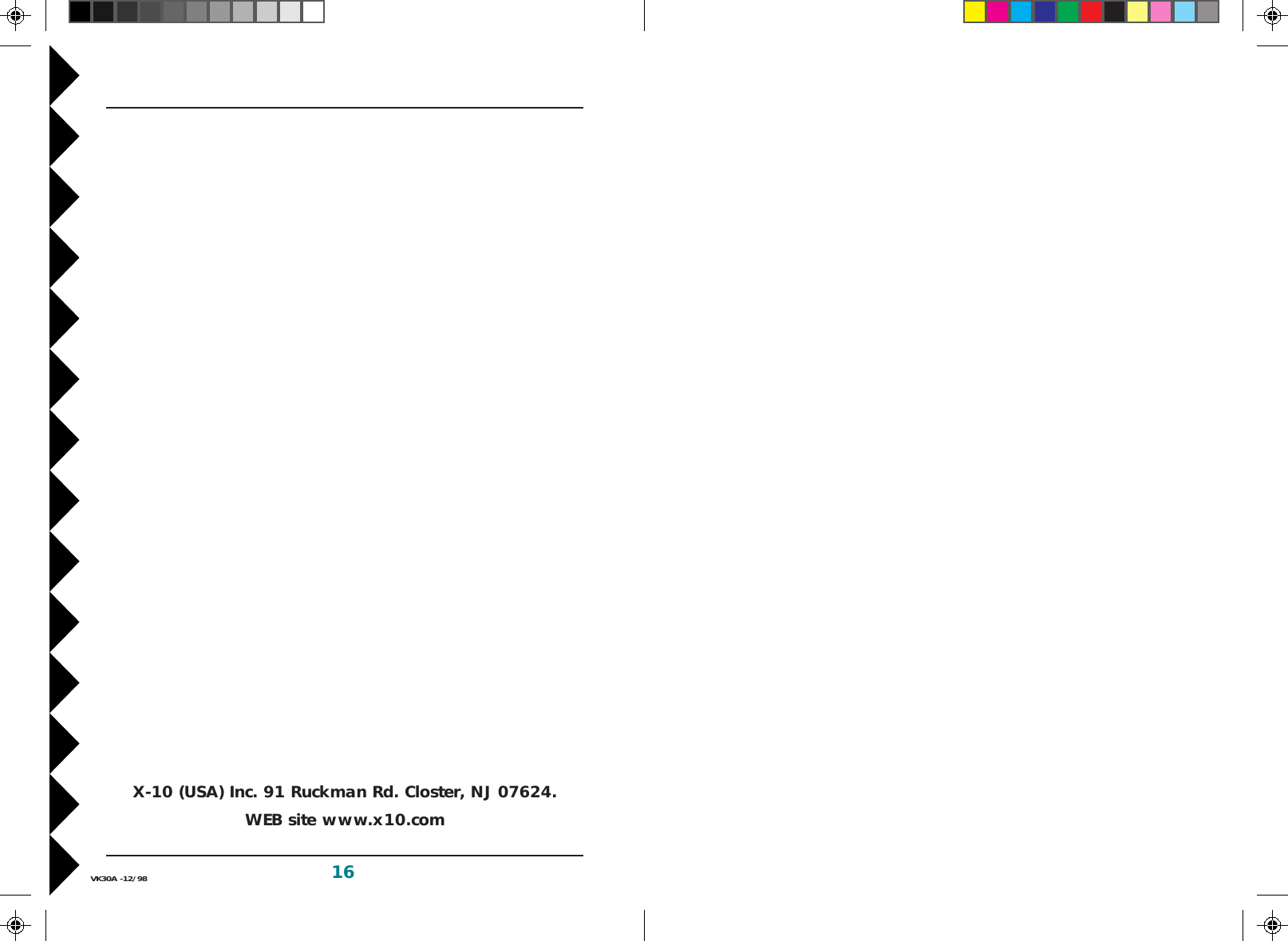 16VK30A -12/98X-10 (USA) Inc. 91 Ruckman Rd. Closter, NJ 07624.WEB site www.x10.com