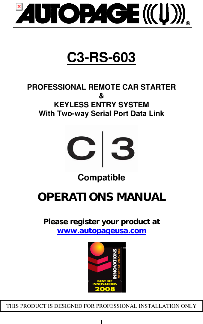 Page 1 of 12 - Auto-Page Auto-Page-C3-Rs603-Owners-Manual RS-603 OPER Manual 7908