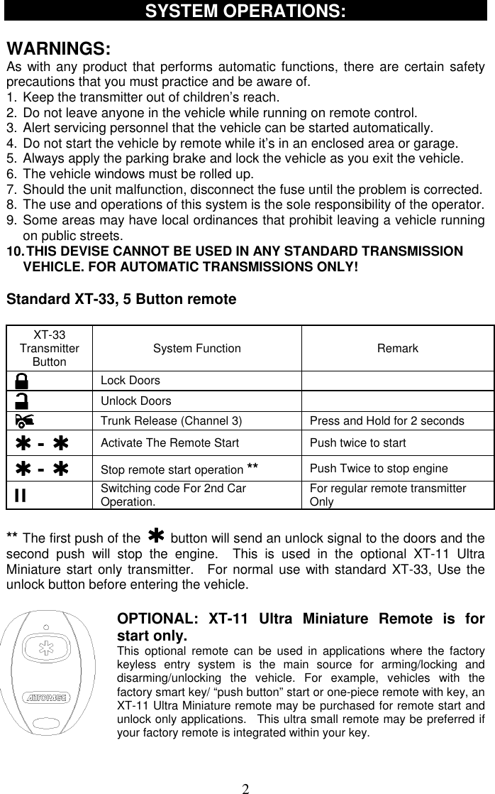 Autopage Remote Starter Manual - Autopage Keyless Remote Fcc Id H50t21 ...