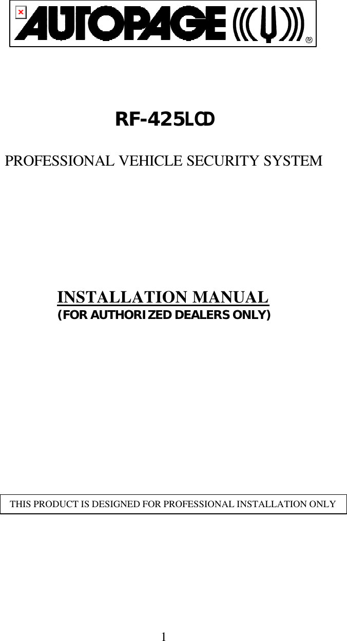 Page 1 of 12 - Auto-Page Auto-Page-Rf-425Lcd-Installation-Manual- ManualsLib - Makes It Easy To Find Manuals Online!  Auto-page-rf-425lcd-installation-manual