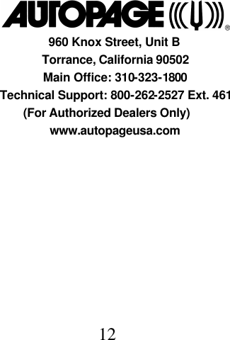 Page 12 of 12 - Auto-Page Auto-Page-Rf-425Lcd-Installation-Manual- ManualsLib - Makes It Easy To Find Manuals Online!  Auto-page-rf-425lcd-installation-manual
