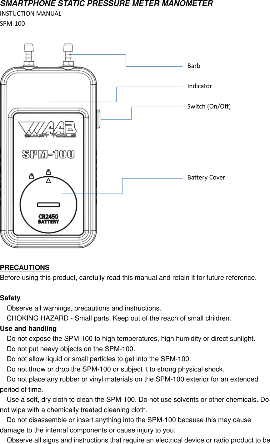 Automatic Airflow Balancing SPM100 Smartphone Static Pressure Meter