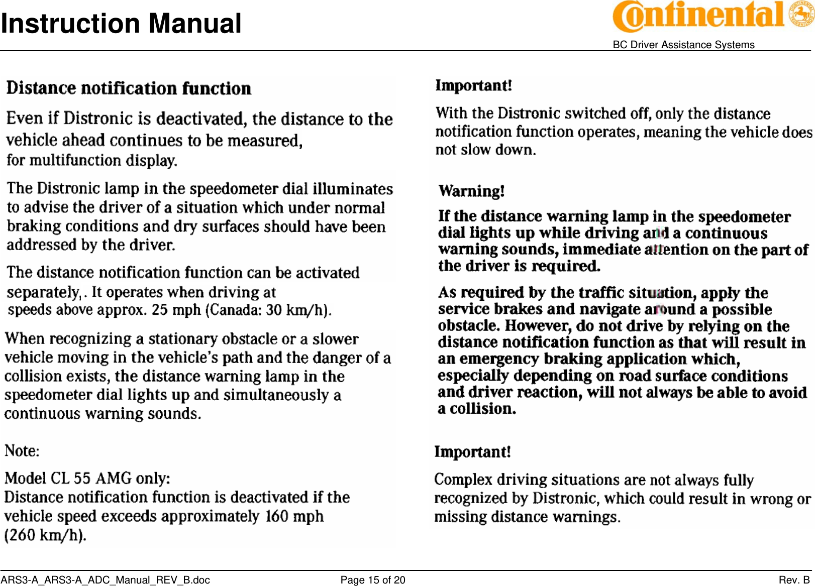 Instruction Manual    BC Driver Assistance Systems ARS3-A_ARS3-A_ADC_Manual_REV_B.doc     Page 15 of 20                 Rev. B            