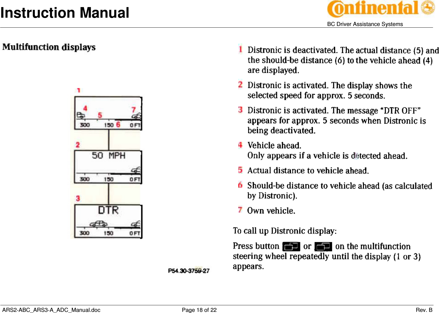 Instruction Manual   BC Driver Assistance Systems  ARS2-ABC_ARS3-A_ADC_Manual.doc     Page 18 of 22                 Rev. B   