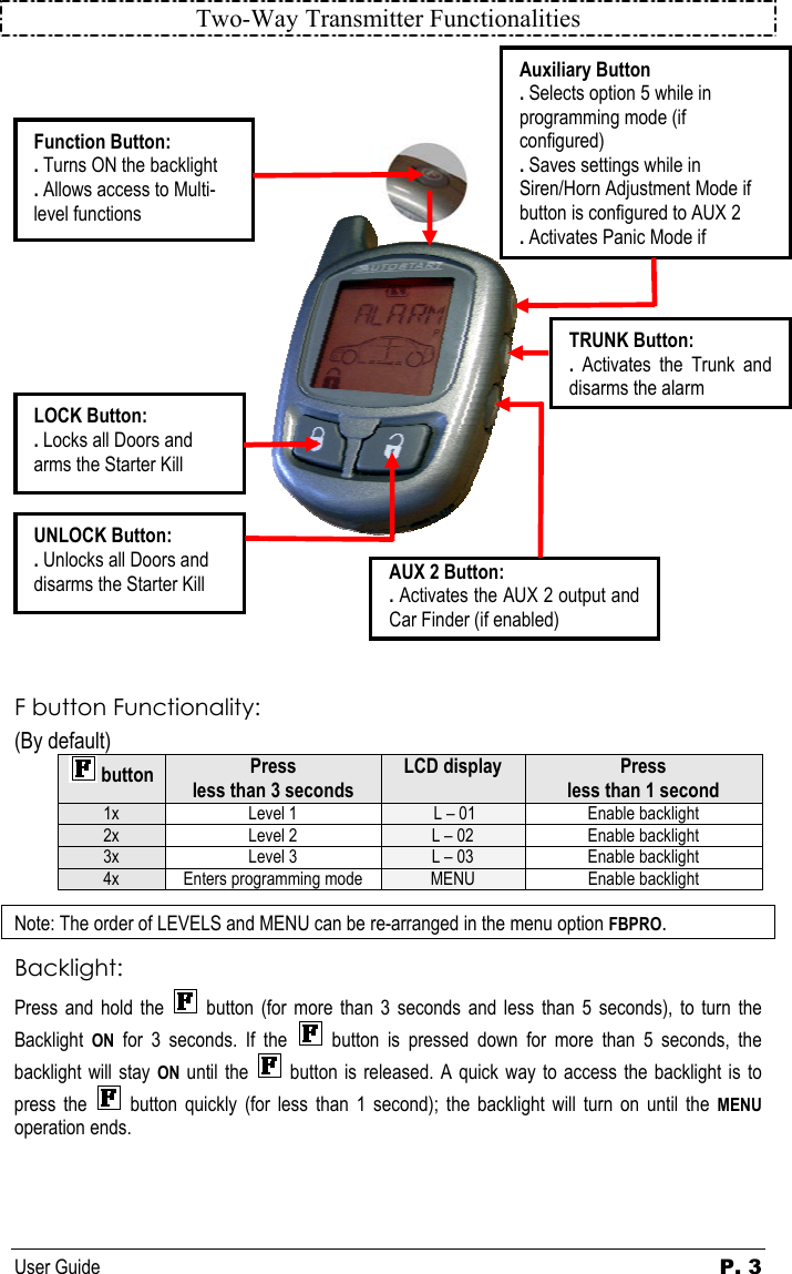 Page 3 of 12 - Autostart Autostart-Keyless-Entry-And-Alarm-System-Asl-550-Users-Manual ASL-550TW-FM_ug_en_h100s200v100_070829