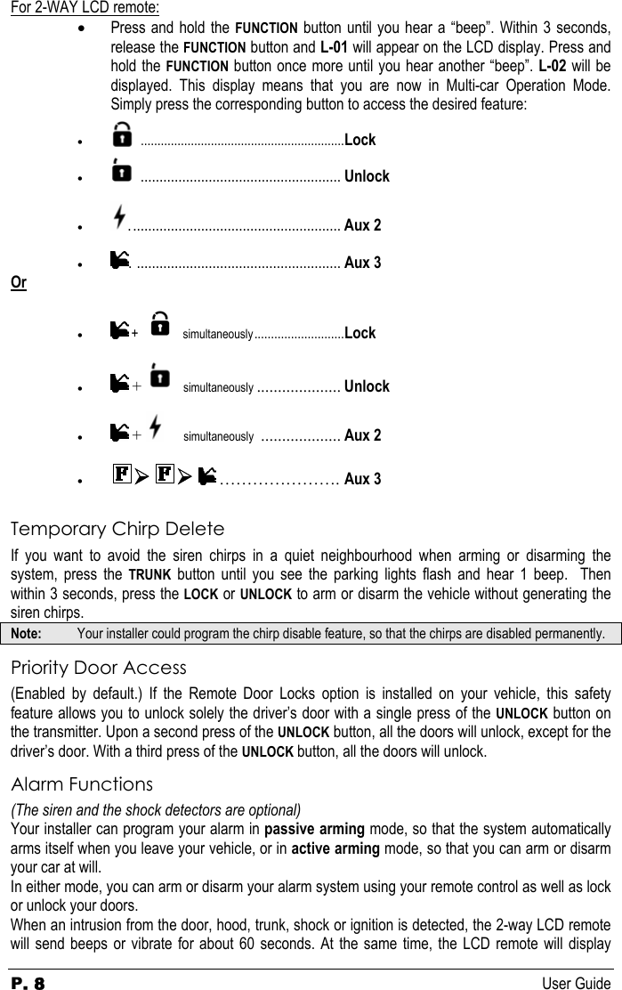 Page 8 of 12 - Autostart Autostart-Keyless-Entry-And-Alarm-System-Asl-550-Users-Manual ASL-550TW-FM_ug_en_h100s200v100_070829